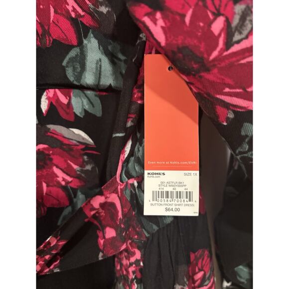 Plus Size EVRI Long Shirt Dress Roses Romantic MIDI Women’s 1x - Picture 3 of 6